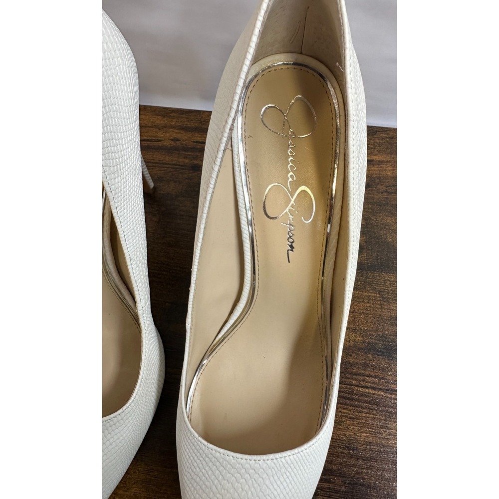 Jessica Simpson Parisah Cream Faux Snakeskin Textured Platform Pumps Heels 11 M - Picture 8 of 16